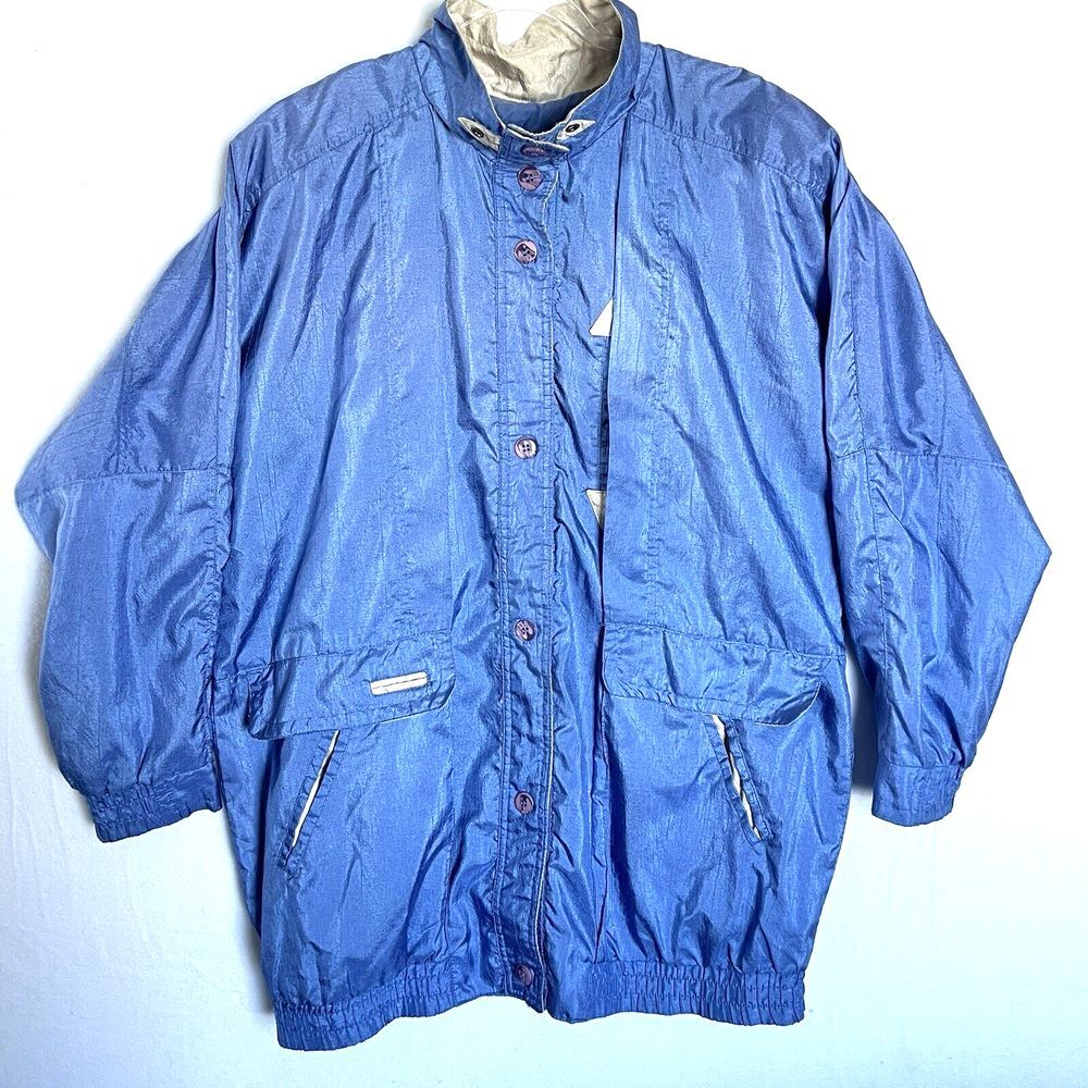 Vintage 80s Be In‎ The Current Seen Womens M Blue Windbreaker Jacket Pockets